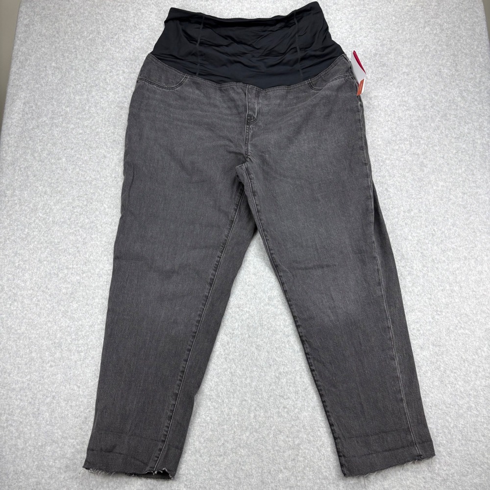 Isabel Maternity Boyfriend Jeans Womens 16 Gray Over Belly Stretch Denim Raw Hem